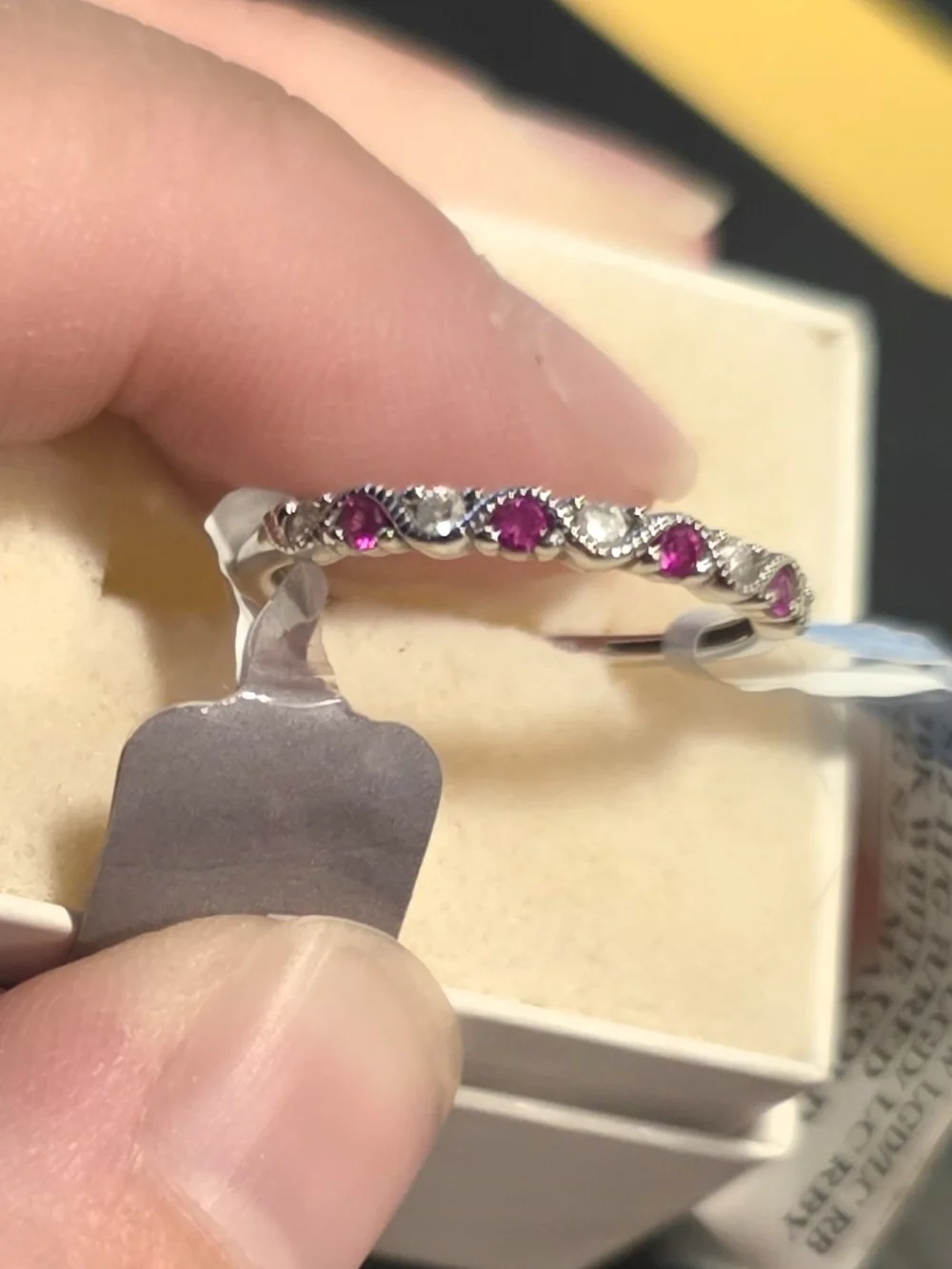 Lab Grown Diamond And Ruby Ring size 7, 10k White GOLD - Women Jewelry